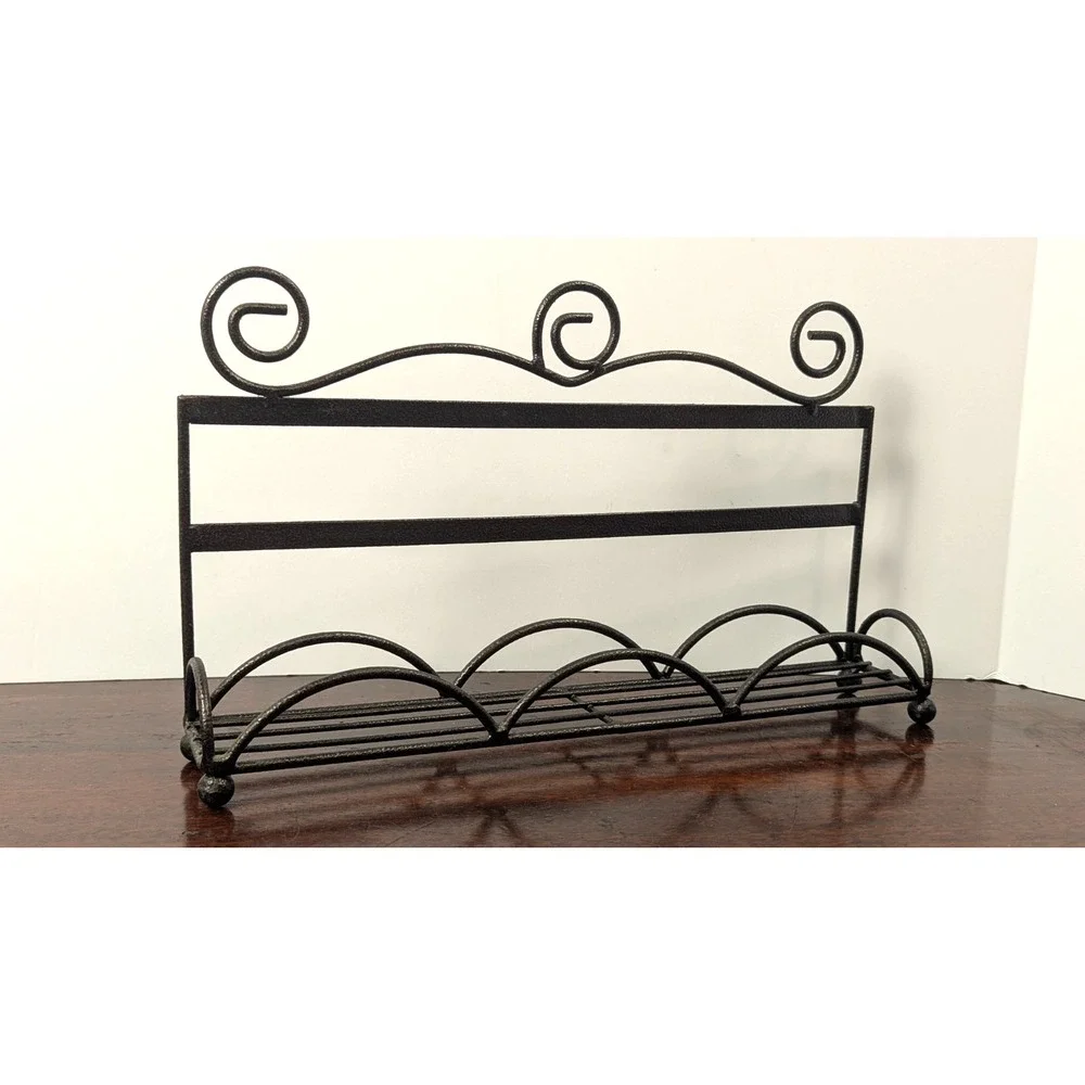 Black‎ Metal Scrollwork Wall Mounted Guest Towel Holder Bathroom Organizer